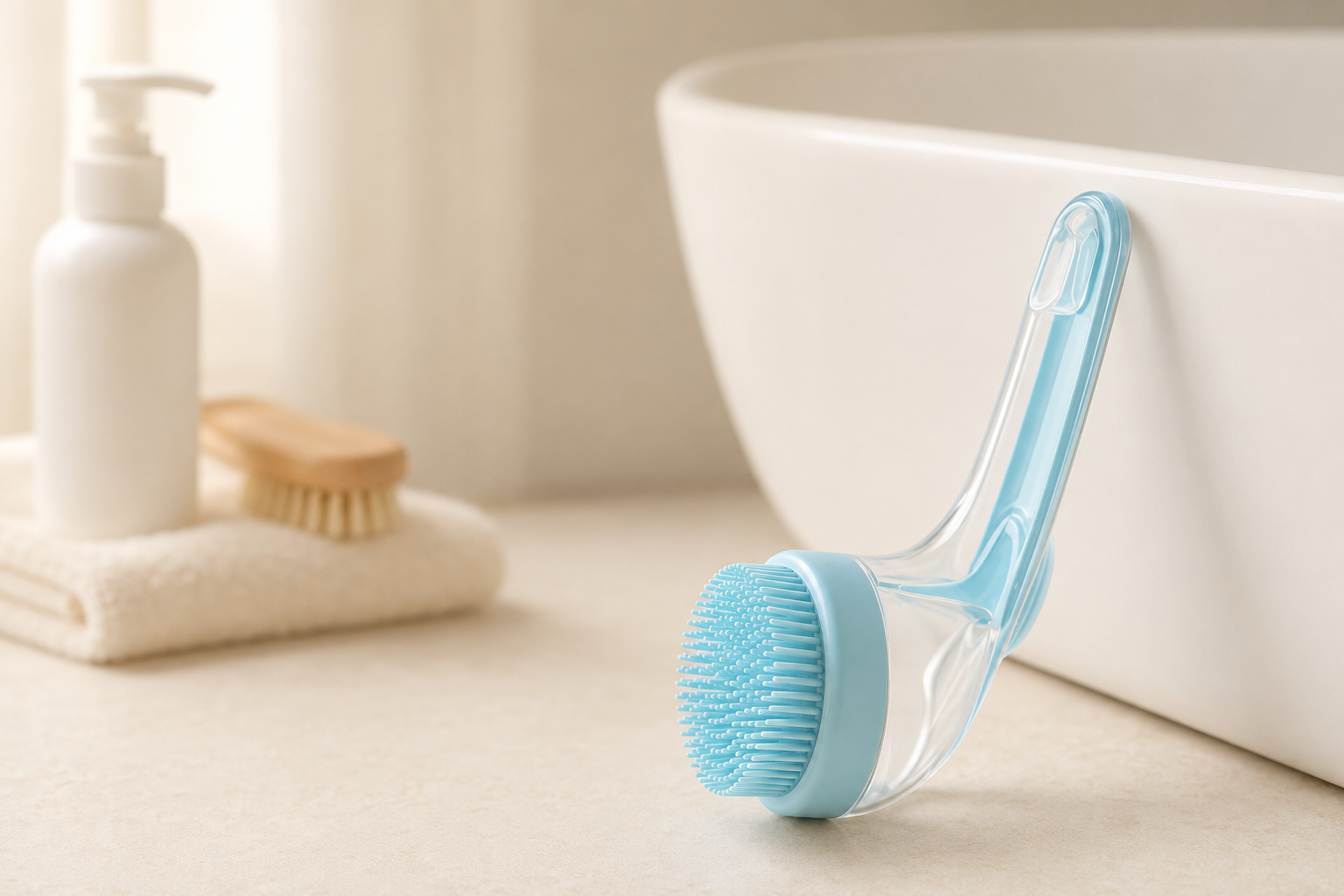 FoamyPaw dog bath brush beside separate shampoo bottle and brush