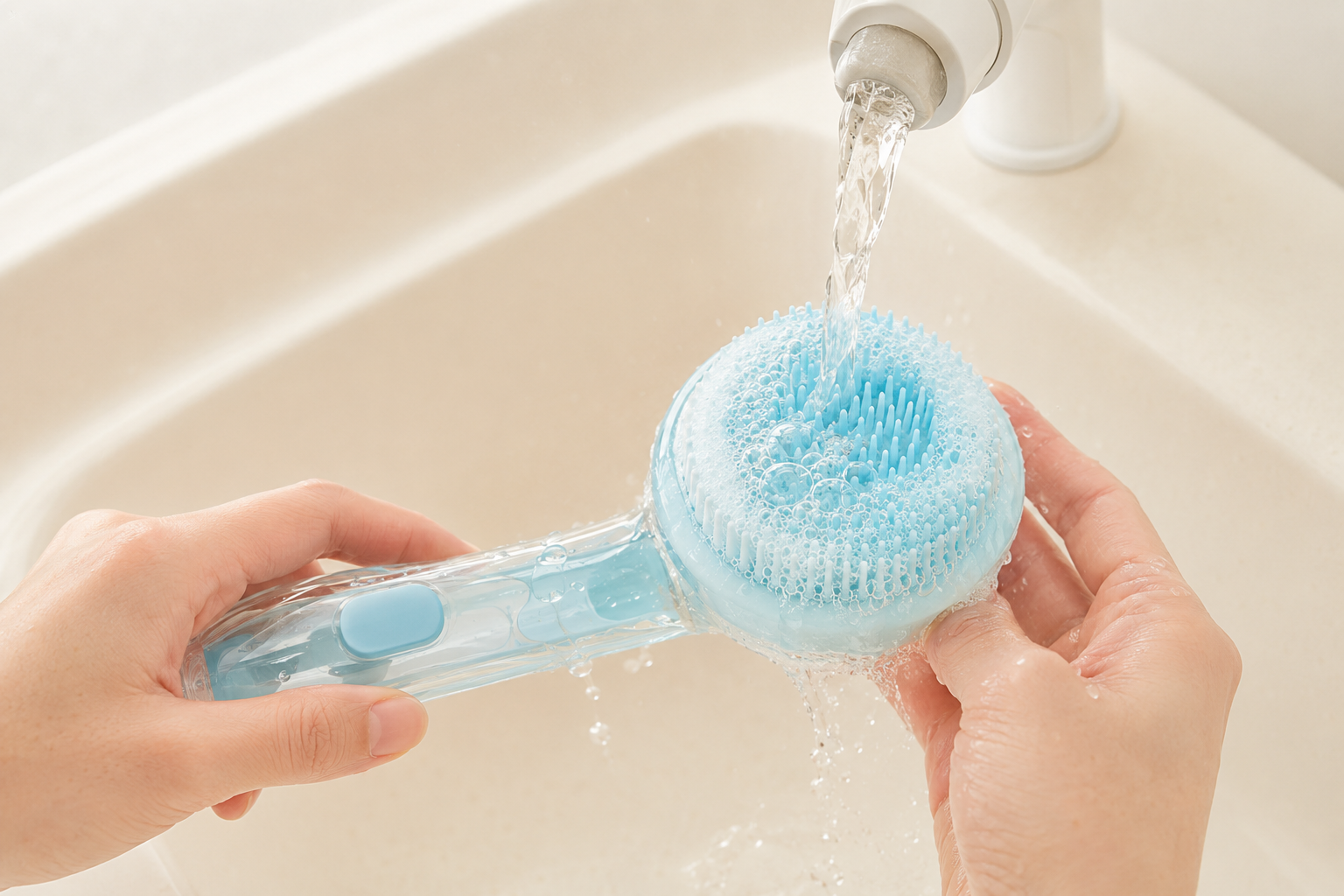 FoamyPaw brush rinsing clean under running water