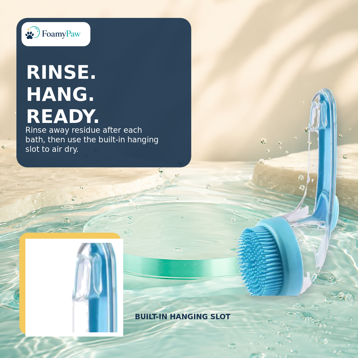 FoamyPaw easy rinse and hanging storage
