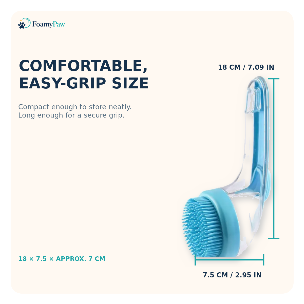 FoamyPaw product dimensions 18 by 7.5 centimeters